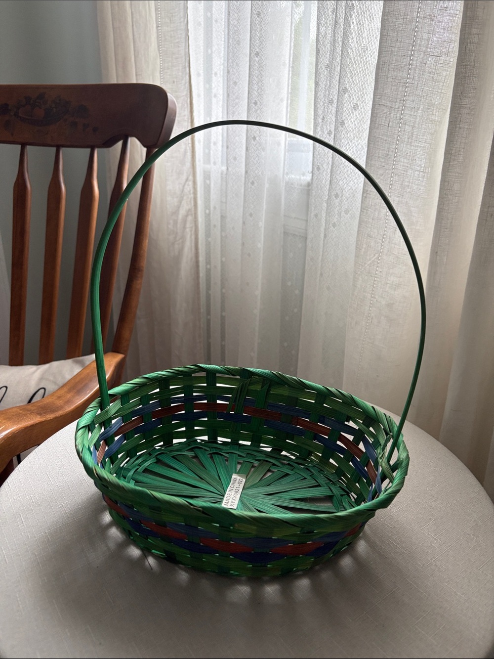 Handwoven Green Wicker Basket with Handle